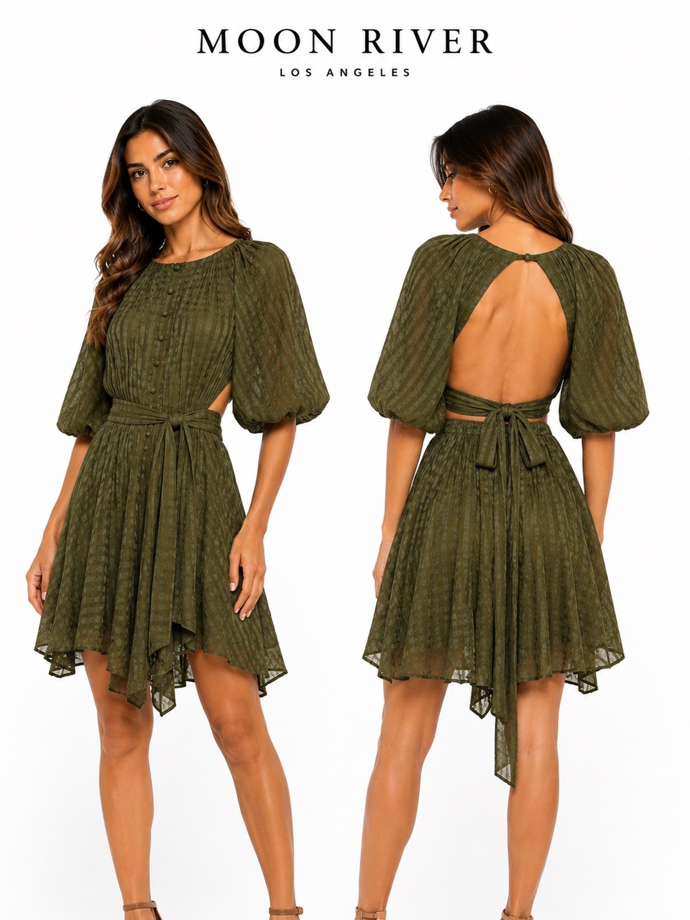 ANTROPOLOGIE Moon River Olive Green Open Back dress  – NWT – Size M